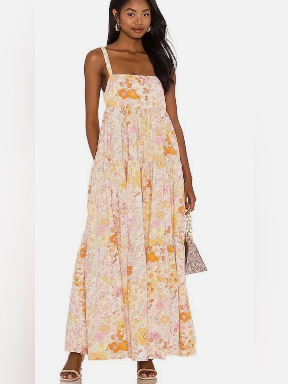 Free People Park Slope Cotton Tiered Maxi Dress Size Medium